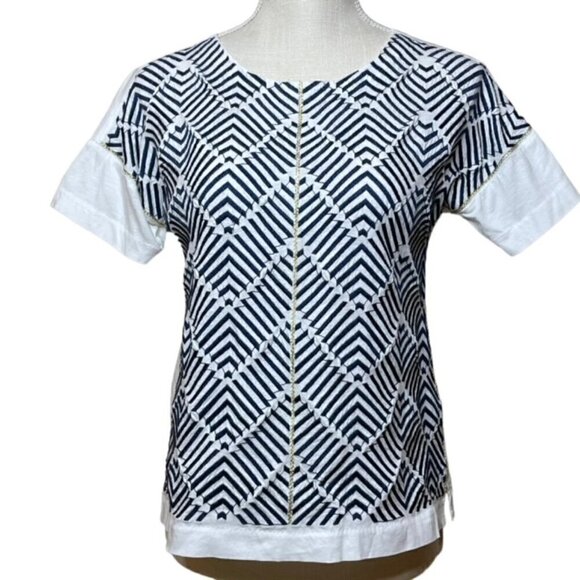 J. CREW Herringbone Print Short Sleeve Top - Size XS - Picture 2 of 8
